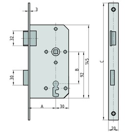 ES 921 Mortice Door Lock for Deadlock DIN Left (55 mm x 72 m x 2