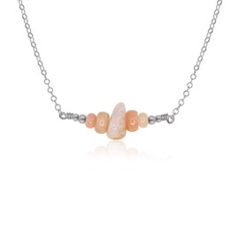 Pink Peruvian Opal Chip Bead Bar Necklace in Stainless Steel
