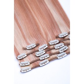 Clip-In Hair Extensions Set 100% Real Hair 7-Piece 70 g Hair Extensions 45 cm No. 12/613 Light Brown / Light Blonde