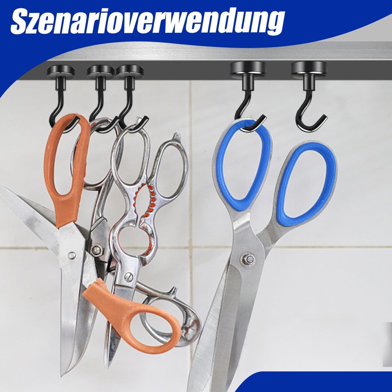 Keukenket Magnetic Hooks, Extra Strong, Black, Neodymium Magnet with Hooks,