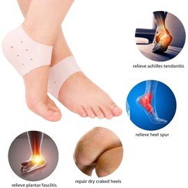Protectores de talón de silicona, 2 pares de almohadillas de gel para prevención de ampollas, tendinitis de Aquiles, cura tacones secos agrietados insertos de fascitis plantar, copas transpirables para el dolor de talón, hombres y mujeres