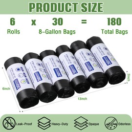 Colarr 180 Count Trash Bags 8 Gallon Recycle Trash Bags Portable Camping Toilet Bags for Bucket Toilet Disposable Trash Can Liners for Outdoor Camping Hiking Boating Travel, Black