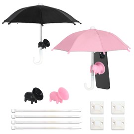 2Pcs Cell Phone Umbrella, Anti-Glare Coolness Phone Umbrella, UV Sun Protection Phone Umbrella, Mini Sun Shade Phone Umbrella with Piggy Suction Cup, Cute Phone Umbrella for Photograph Bicycles Moto