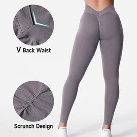 YEOREO Liz Scrunch Workout Leggings for Women High Waisted Butt Lifting V Back Waist Seamless Gym Yoga Leggings Taupe L