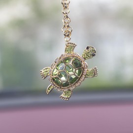 Generic Bling Tortoise Diamond Car Hanging Accessories for Women, Crystal Rhinestone Sea Turtle Car Rear View Mirror Pendant Charms Lucky Car Interior Decorations Ornament (Green)