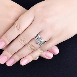 HAIXIAN Princess Crown Tiara Band Ring With Multi-Row 5A Cubic Zirconias,S925 Sterling Silver Wedding Engagement CZ Ring Jewelry for Women (Crown_A, 8)