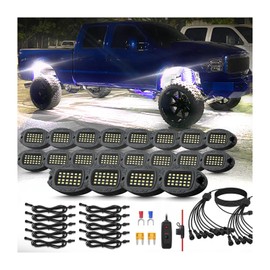 20Pods Pure White LED Rock Lights Kit with Switch Wiring Harness Extension Wire, 6500K 24LEDs Neon Underglow Light Fender Lights Waterproof for Trucks Jeep ATV UTV SUV SXS Off Road