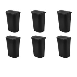 Sterilite 11.3 Gallon Lift Top Wastebasket with Lid, Large Trash Can for the Kitchen or Bathroom, Plastic, Black, 6-Pack