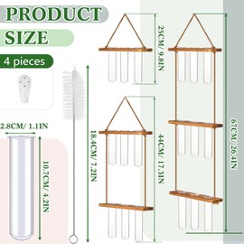 Leumoi 3 Pcs Plant Propagation Tubes for Christmas Wall Hanging Planter Terrarium with Wooden Stand for Indoor Plants Hydroponic Test Tube Plant Holder with 18 Tubes for Home Office Garden, 3 Styles
