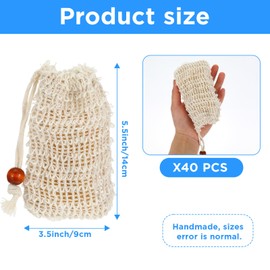 40 Pack Soap Bags Mesh Exfoliating with Drawstring Bar, Natural Sisal Soap Pouch Drying Exfoliating Net for Bath and Shower