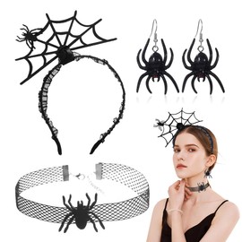 OUDQFCJ Haarreif Fasching Damen, Halsketten Spinnen Haarschmuck Frauen, Spinnenohrringe, Karneval Kostüm Accessoire für Karneval Party Kinder Erwachsene Schminke Fasching Cosplay