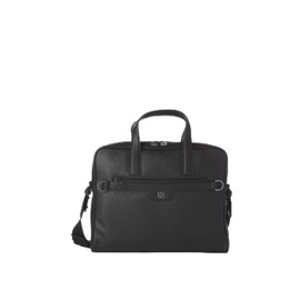 HUGO Stacked Logo Leather Briefcase, Black Currant, PCE.