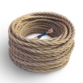 Amarcords - Textile cable for lamps, jute, braided, jute, 3 metres, with grounding 3 x 0.75 - fabric cable covered with coloured vintage fabric for chandeliers, wall lamps and lampshades