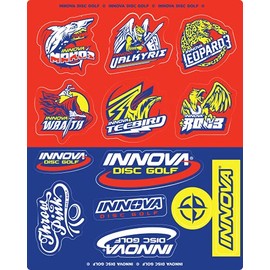 Innova Discs Golf Mako3 / Valkyrie / Leopard3 Disc Golf Sticker Sheet - Red/Yellow/Blue