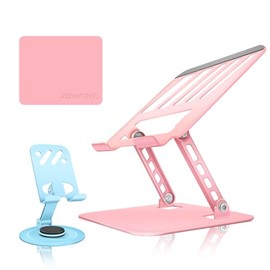ZSAUTHREE Pink Adjustable Laptop Stand for Desk&Rotating Phone Holder Blue,Portable Laptop Stand No Need Install,Perfect for Office,Home & Travel Ideal Cell Phone & Laptop Stand Combo