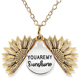Gleamart You are My Sunshine Inspirational Necklace Sunflower Pendant for Women Gold