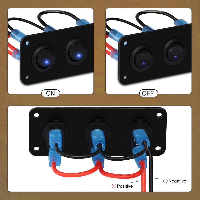 Unifizz 3 Gang Rocker Toggle Switch Panel, DC 12V 20A