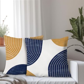 Supwhd Boho Abstract Art Pillow Covers 20x20 Set of 2, Boho Mustard Yellow and Navy Blue Mid Century Modern Art Decorative Pillow Covers for Bedroom Living Room, Modern Home Decor, Boho Room Decor