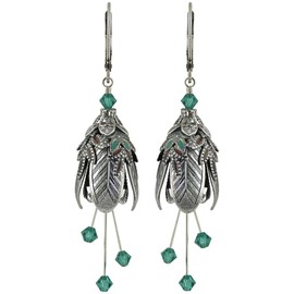 NoMonet Hand Painted Flower Fairy Earrings - Maid Marian Earrings in Silver, Brown and Teal