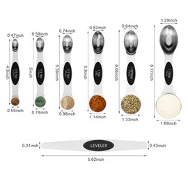 Aovchei 7 PCS Magnetic Measuring Spoons Set, Dual Sided, Stainless Steel Small Tablespoon, Teaspoons, Fits in Spice Jars, for Dry and Liquid, Black