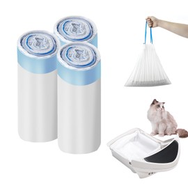 Cat Litter Bags with Drawstring 60 Count, 25.19" x 15.74" Extra Large Cat Litter Box Liners, 10-12 Gallons of Capacity Receptacles Heavy Duty Waste Bags for Litter Box Robot 3/4 Waste Drawer Liners