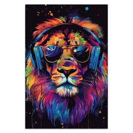 Bvkilrvc Unframed Canvas Prints Wall Art, Colorful Headphones Lion Modern Wall Art Painting Gift for Office Living Room Bedroom Home Decoration Painting Unframed 12x18inch