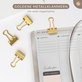 Lebenskompass® Set of 12 Gold Foldback Clips - Stylish Office Clips Perfect for Documents, Creative Projects and Organization