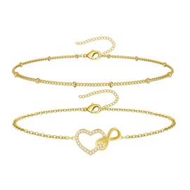 Gokeey 14K Gold Plated Bracelets for Women, Dainty Infinity Heart Bracelets for Women, Gold Heart Charm Bracelet for Women Love Friendship Link Chain Bracelet Adjustable