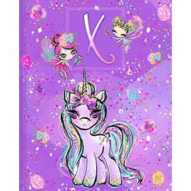 X: Unicorn Composition Notebook Wide Ruled | Monogrammed Initial X
