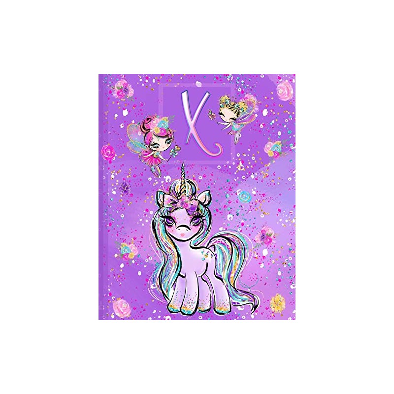 X: Unicorn Composition Notebook Wide Ruled | Monogrammed Initial X