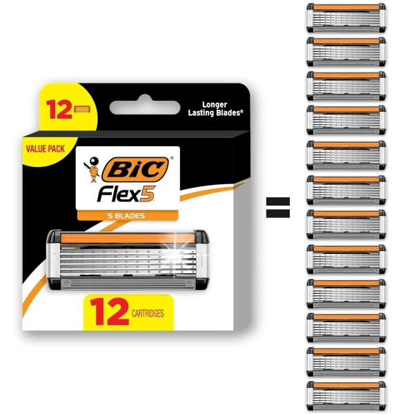 BIC 12 Refill Bic Flex 5 Refillable Razor Cartridges for
