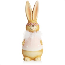 com-four® Decorative Stand for Easter, Colourful Easter Bunnies with Glasses, Easter Decoration for Standing, Ceramic Easter Decoration (1 Piece, 25 cm, Pink)