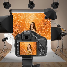 Baocicco 8x6.5ft Orange Glitters Backdrop Dreamy Warm Light Spot Sparkles Photography Background Wallpaper Decor Thanksgiving Baby Shower Birthday Party for New Baby Kids Portrait Studio Props