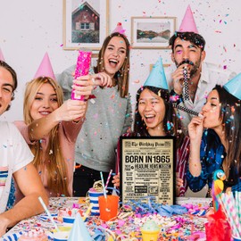 Stuff4 60th Birthday Poster Framed - Born In 1965 Vintage Newspaper - Happy 60th Birthday Gifts for Women Men Retro Back In 1965, 8x10 Inch Sixty Sixtieth Decor Decoration Bday Party