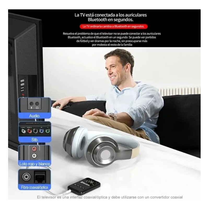 Transmisor Receptor Bluetooth 5.0 QYJU Aux Jack 3.5mm Negro Para