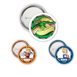 ABYstyle - Dragon Ball Badges Pack Goku, Vegeta & Shenron, Dimensions: 1 Badge de 5 cm and 2 Badges de 3.2 cm, Alloy Steel, Alloy Steel