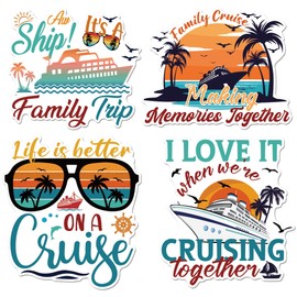 Cruise Door Magnets Decorations, 4PCS Retro Family Trip Cruise Magnets for Ship Cabin Door, Cruising Must Haves Magnetic Signs
