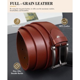 Light Brown Full Grain Leather Belts Men's Stainless Steel Buckle Adjustment Ratchet Removal Buckle Jean Dress Golf Luxury for Work Business and Casual Premium Handmade For Him Husband Boyfriend Dad