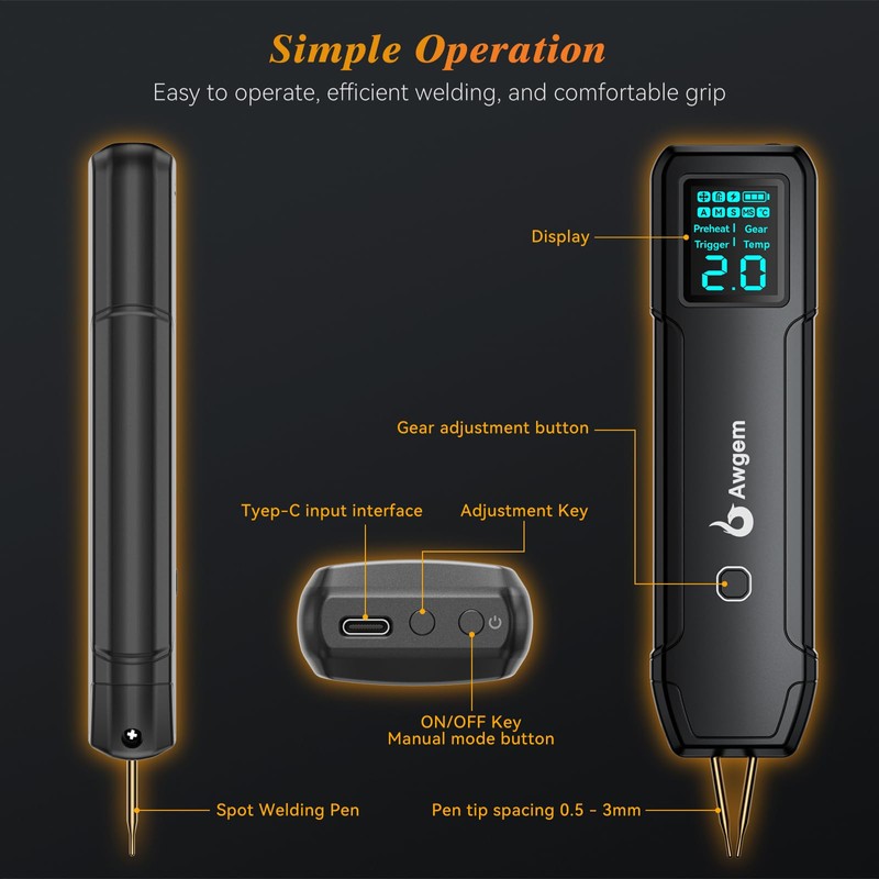 Battery Spot Welder, Awgem Battery Welder 99 Gear Handheld Spot