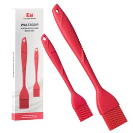 Kitchen Mama WaltzGrip Platinum Silicone Basting Pastry Brush: Set of 2 Heat-Resistant Brushes Utensils for Cooking, Baking, Grilling, Barbecue, and Spreading Oil, Butter, Egg - Dishwasher-Safe (Red)