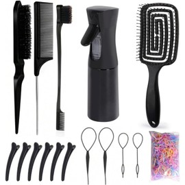 16 Pcs Kit Profesional De Peines Y Cepillos Para Cabello,Juego Completo Para Estilizar Y Herramientas Para Peinado,Ideal Para Mujeres, Hombres, Niños, Peluquería Y Barbería (Negro)