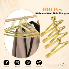 100 Pcs Stainless Steel Gold Metal Hanger for Clothes 16.5" Wire Hangers for Coat Suit Bridal Boutique Dress Closet Dorm Clothing Rack
