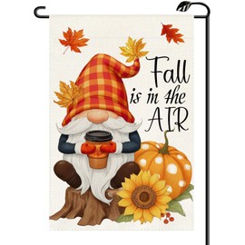 Fall is in the Air Gnome Garden Flag 12x18 Inch Double Sided Autumn Sunflower Pumpkin Maple Leaves Thanksgiving Small Flags Farmhouse Outside Decoration For Yard (ONLY FLAG) QJ88