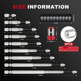 High-Magnetic Screwdriver Drill Bit Set, 9pcs Upgrade S2 Alloy Steel Bits, K5 Impact Resistant Non Slip Bit, Precision Magnetic Bits for DIY/Pro Use