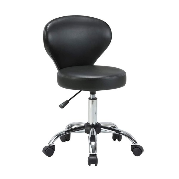 KLASIKA PVC Faux Leather Rolling Swivel Salon Stool Chair with Back Support Adjustable Hydraulic Seat Height 22 in Diameter 15 Inch for Office Massage Facial Spa Medical Drafting Tattoo Beauty Barber
