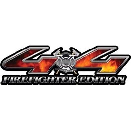 Firefighter Edition 4x4 Decal with Real Fire for your Chevy, Ford, Dodge, Toyota, Nissan or Honda - 1.75" h x 6" w