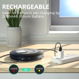 CD Player Portable, Rechargeable Portable CD Player for Car and Travel, Small CD Player with Headphone and Anti-Skip/Shockproof, Personal CD Player with LCD Display, AUX Cable, Backlight