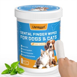 Usnsyyd Dog & Cat Teeth Cleaning Wipes, Reduces Plaque & Freshing Breath,Canine Finger Toothbrush, Disposal Gentle Cleaning & Gum Care Pet Wipes, 1.54" Wide,Mint Flavor,50Pcs