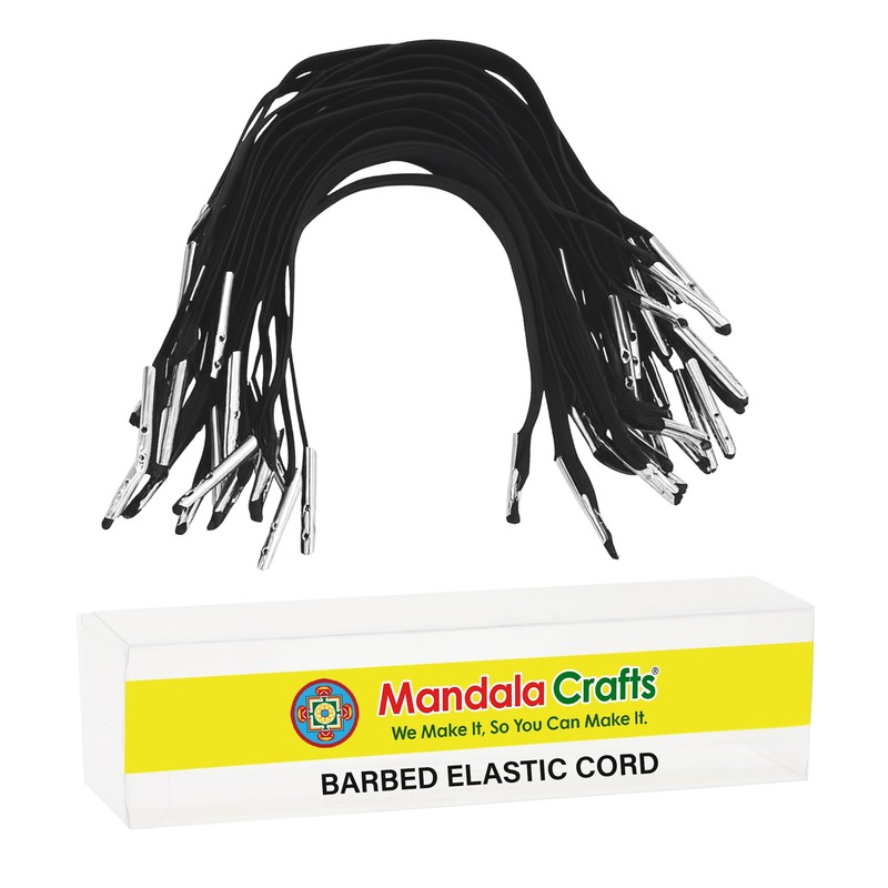 Mandala Crafts Black Barbed Elastic Barbed Cord - 100 Flat