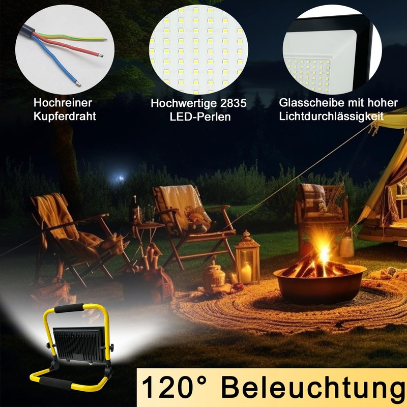 MOLVCE LED Construction Spotlight, Work Light, 50 W, 3000 K,